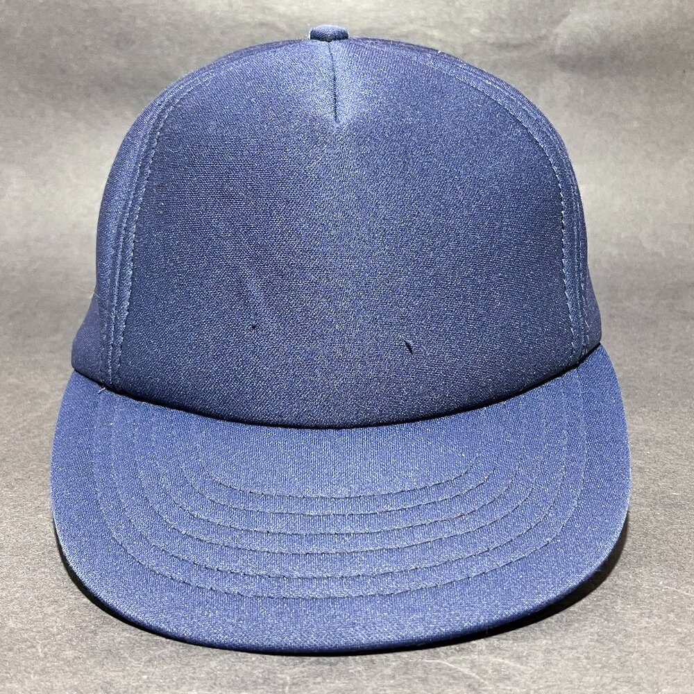 Vtg Blank Plain Solid Snapback Cap Hat Blue Full … - image 1